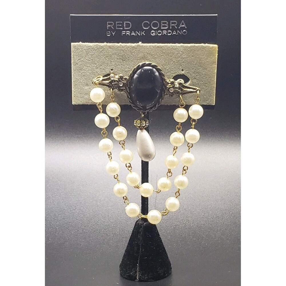 White Faux Pearl, Black Rhinestone Pendant And 1 Teardrop Pearl In The Middle!!!